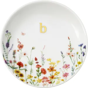 Crisky Initial Jewelry Tray Ring Dish & Gift Box, Ceramic Flower Trinket Dish for Rings Earrings Necklaces Keys, Bridal Shower Engagement Birthday Gift for Women, Friends 4.57" (Gold Foil B