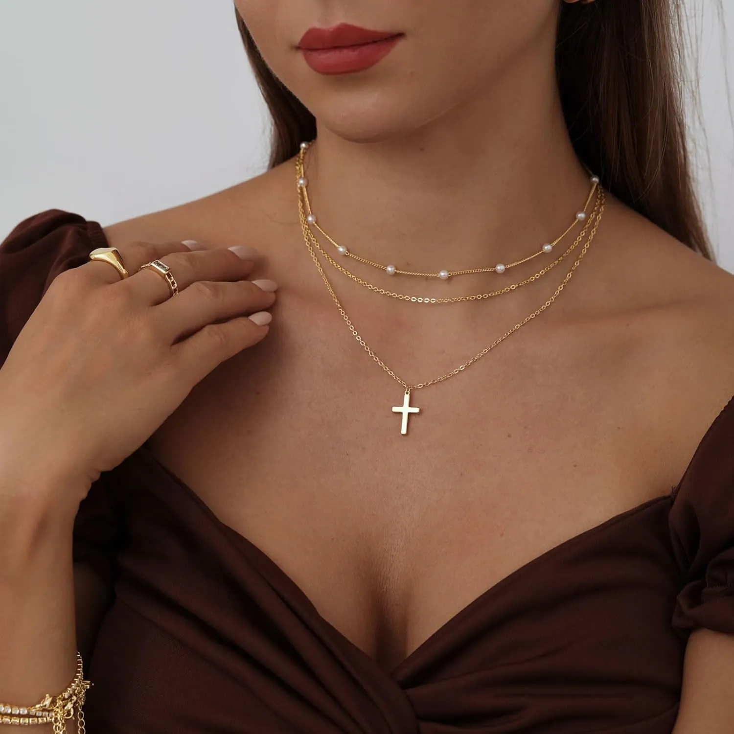 Cross Necklace for Women, 14K Gold Plated/Sterling Silver Cross Necklace for Women Cross Faith Necklace Layered Cross Necklace Gold Jewelry for Women