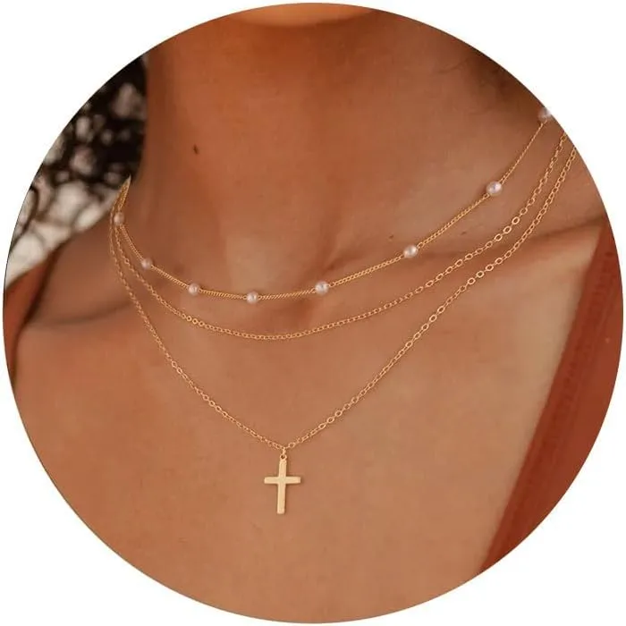Cross Necklace for Women, 14K Gold Plated/Sterling Silver Cross Necklace for Women Cross Faith Necklace Layered Cross Necklace Gold Jewelry for Women