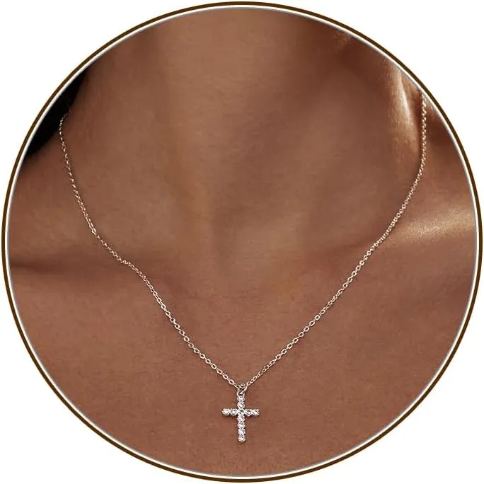 Cross Necklace for Women, Dainty 18K Gold Plated Small Cross Pendant Necklace Simple Gold Cross Necklaces for Women Trendy Gold Jewelry for Women Gift