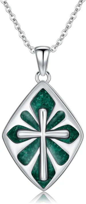 Cross Necklace for Women Men 925 Sterling Silver Abalone Shell/Malachite/Turquoise Cross Pendant Necklaces Religious Jewelry Birthday Graduation Gifts