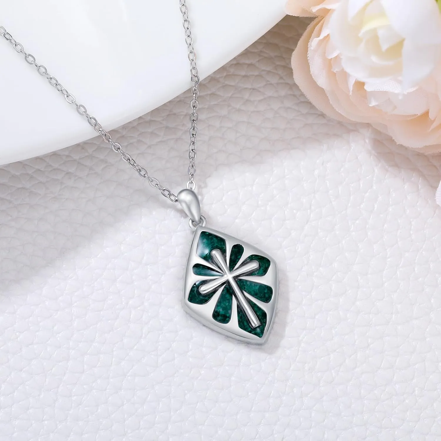 Cross Necklace for Women Men 925 Sterling Silver Abalone Shell/Malachite/Turquoise Cross Pendant Necklaces Religious Jewelry Birthday Graduation Gifts
