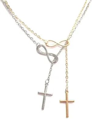 Cross Necklace for Women Silver/Gold Plated Faith Cross Y Necklace Chain Vintage Long Lariat Cross Pendant Necklace Minimalist Religious Necklace Jewelry