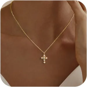 Cross Necklace for Women Trendy,Dainty 14K Gold Plated Cross Pendant Cute Choker Necklace Simple Sideway Cross Necklaces for Women Gold Jewelry Baptism Gifts
