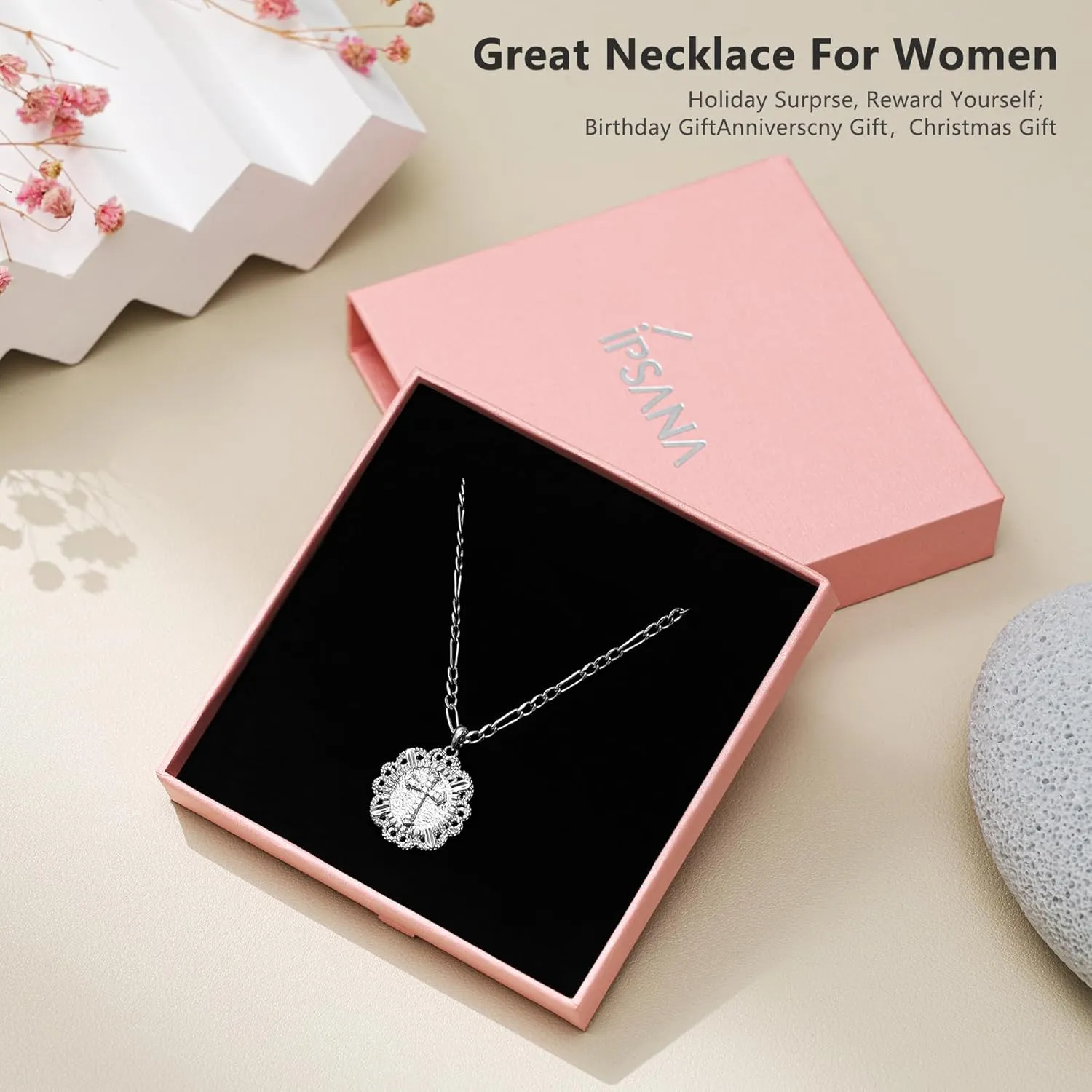 Cross Necklace for Women,14K Gold Plated/Silver/Rose Gold Cubic Zirconia Cross Faith Pendant Necklaces Festival Jewelry Gifts