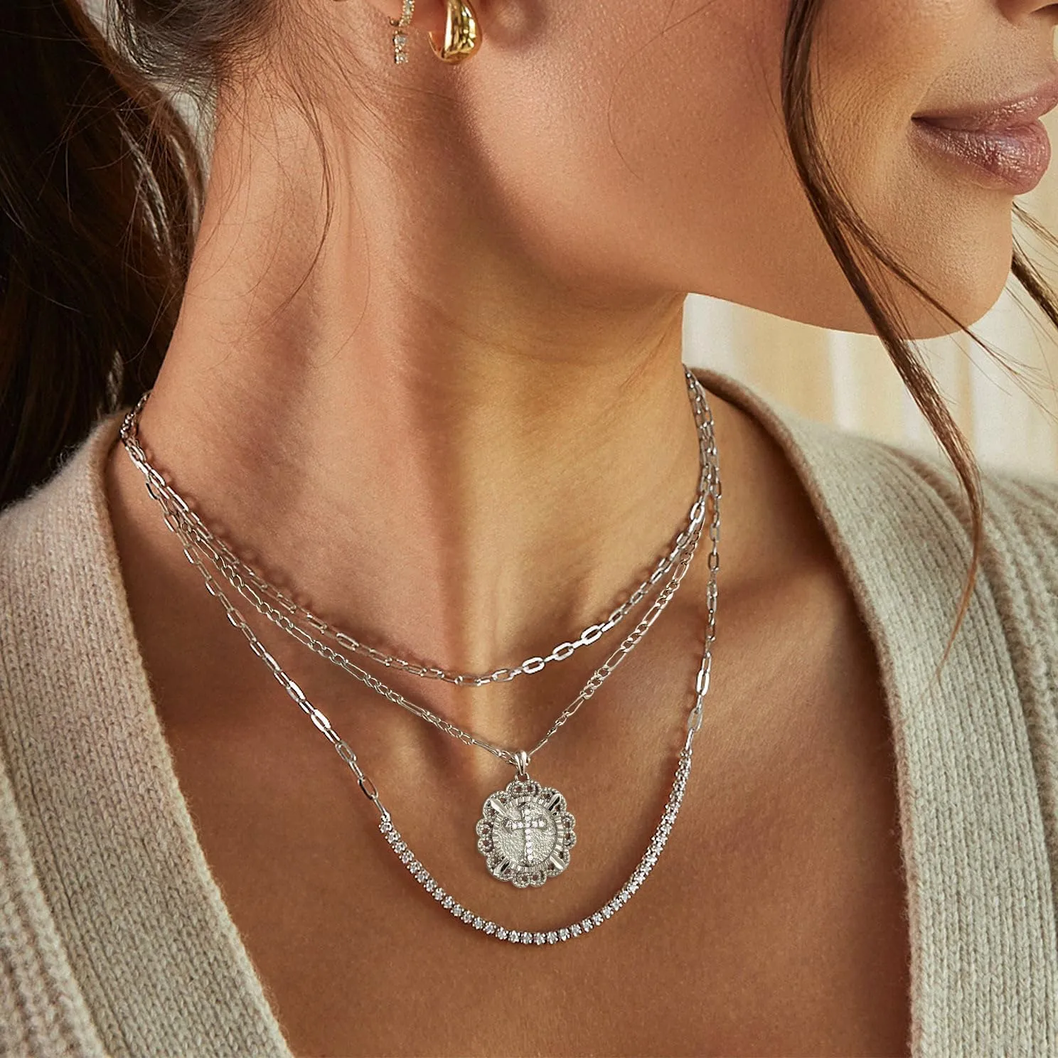 Cross Necklace for Women,14K Gold Plated/Silver/Rose Gold Cubic Zirconia Cross Faith Pendant Necklaces Festival Jewelry Gifts