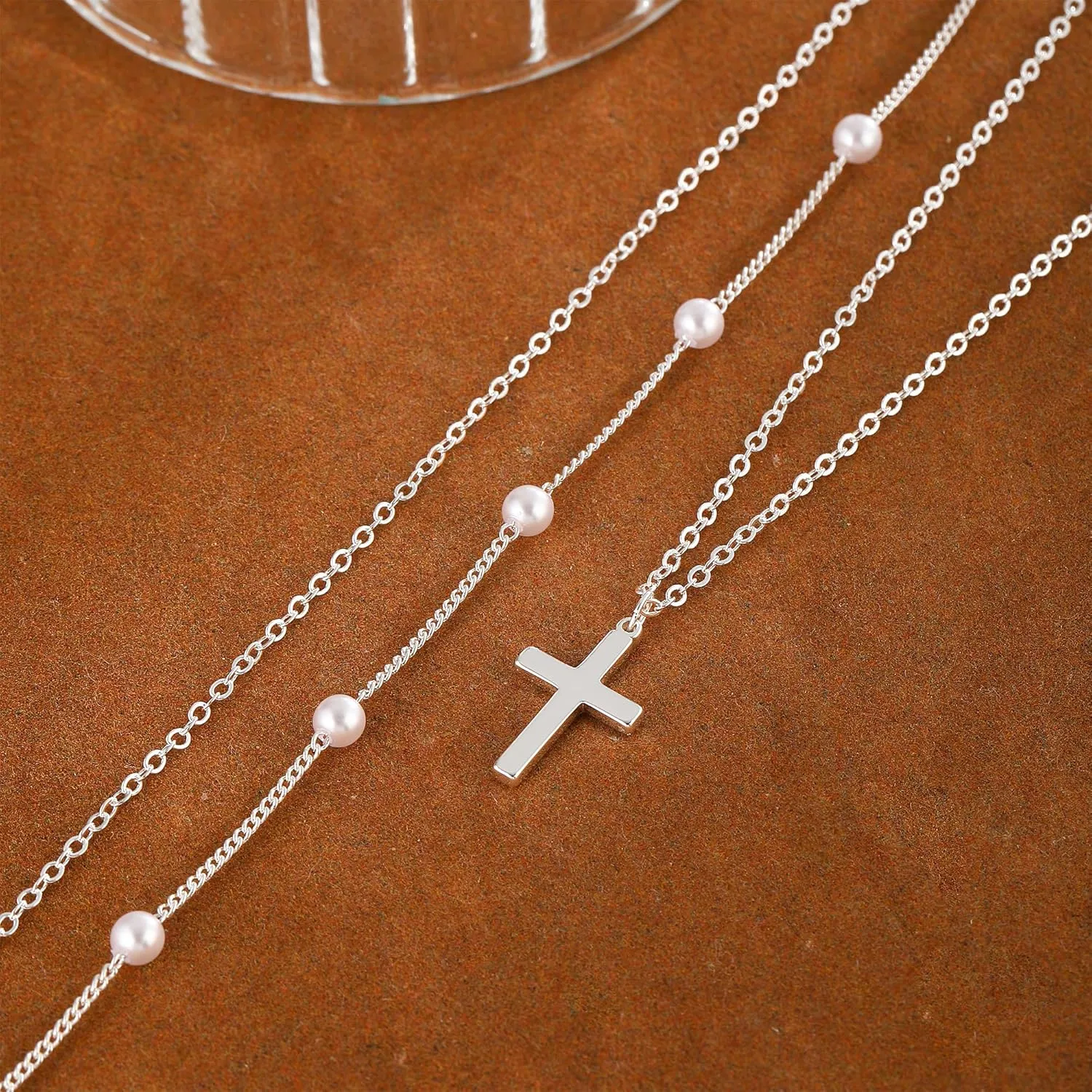 Cross Necklace for Women,Stackable Stacked Stacking Layering Layered Necklaces Dainty Gold Necklace Paperclip Box Flat Mariner Chain Necklace Cross Pendant Simple Jewelry First Communion Gift