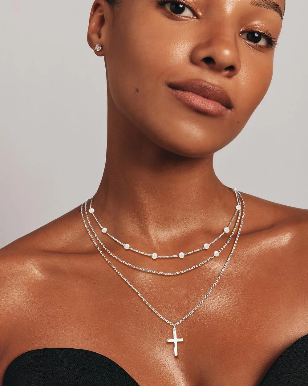 Cross Necklace for Women,Stackable Stacked Stacking Layering Layered Necklaces Dainty Gold Necklace Paperclip Box Flat Mariner Chain Necklace Cross Pendant Simple Jewelry First Communion Gift
