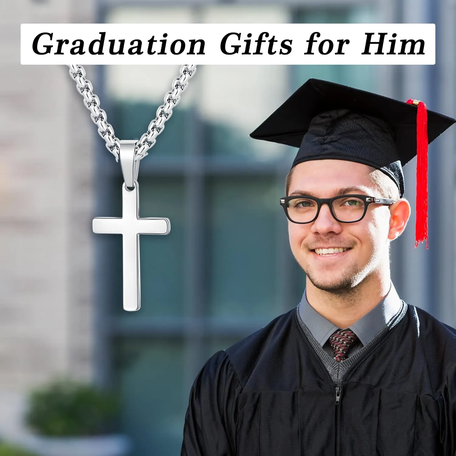 Cross Necklace Gifts for Men Him, Silver/Gold/Black Cross Necklace Stainless Steel Cross Pendant Necklaces for Men Anniversary Birthday Gifts for Dad Son Husband from Daughter Wife