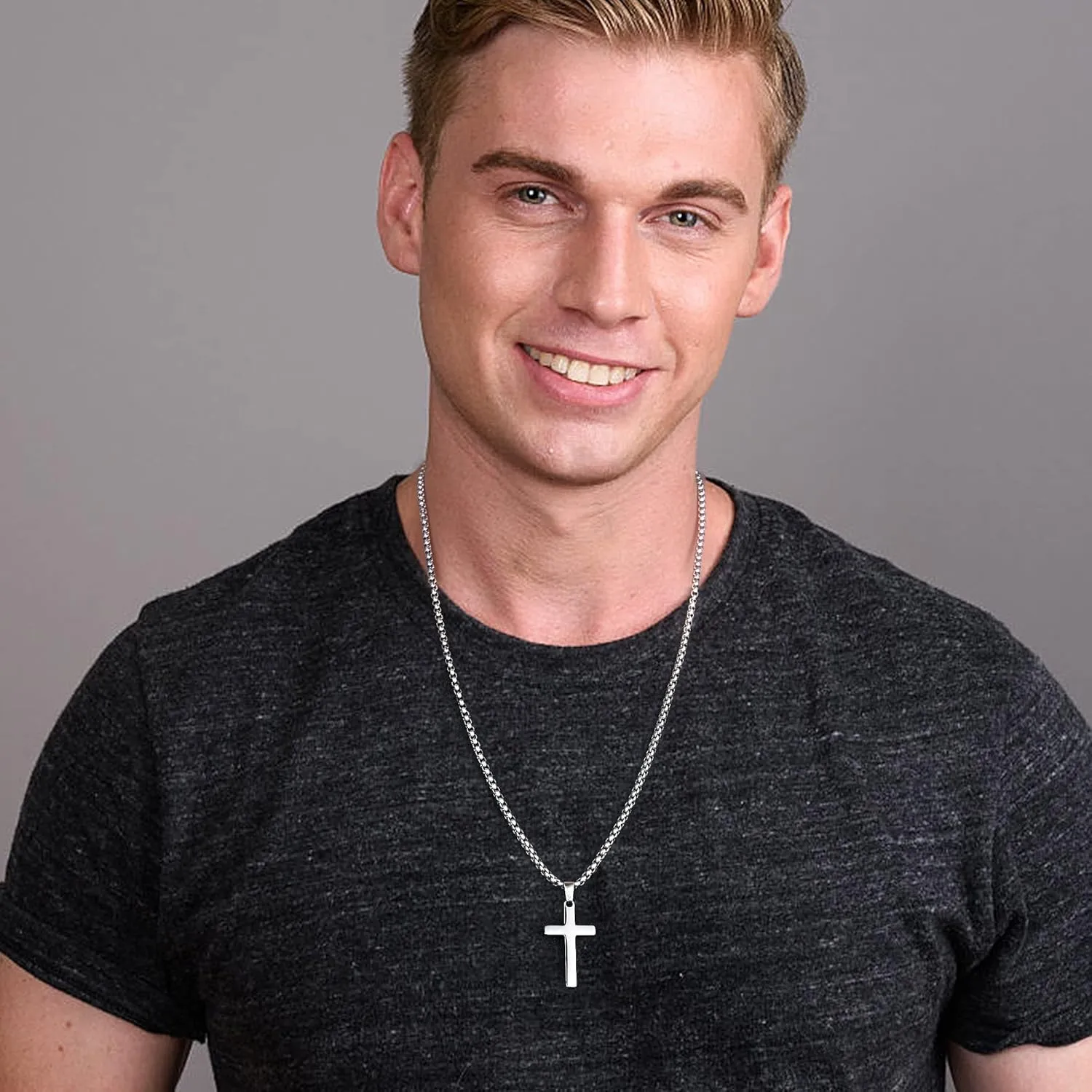 Cross Necklace Gifts for Men Him, Silver/Gold/Black Cross Necklace Stainless Steel Cross Pendant Necklaces for Men Anniversary Birthday Gifts for Dad Son Husband from Daughter Wife