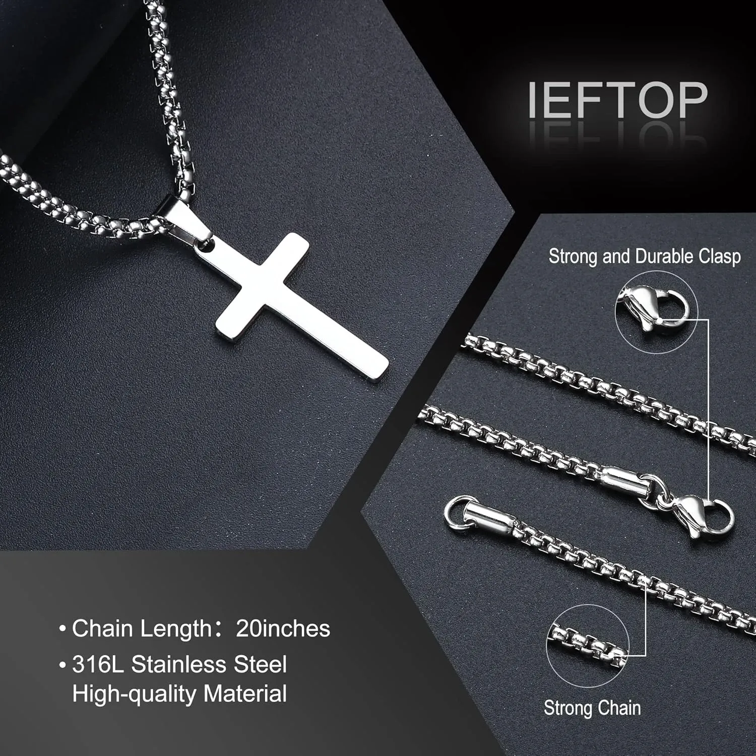 Cross Necklace Gifts for Men Him, Silver/Gold/Black Cross Necklace Stainless Steel Cross Pendant Necklaces for Men Anniversary Birthday Gifts for Dad Son Husband from Daughter Wife
