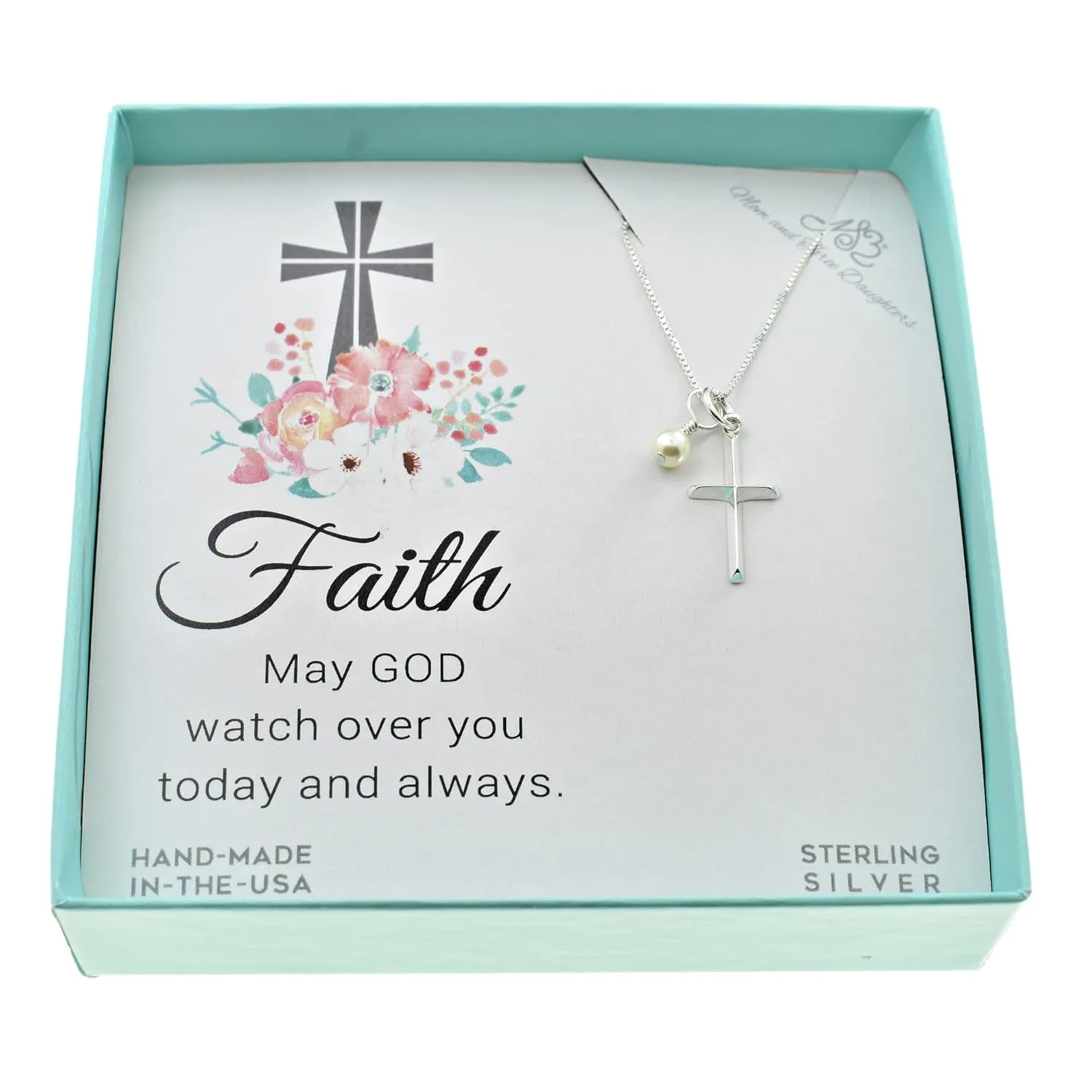 Cross Necklace in Sterling Silver. 18 Inch Sterling Silver Necklace. Christian Jewelry. Confirmation Gift for Her. Crystal Pearl. Faith. Confirmation Sponsor Gift.