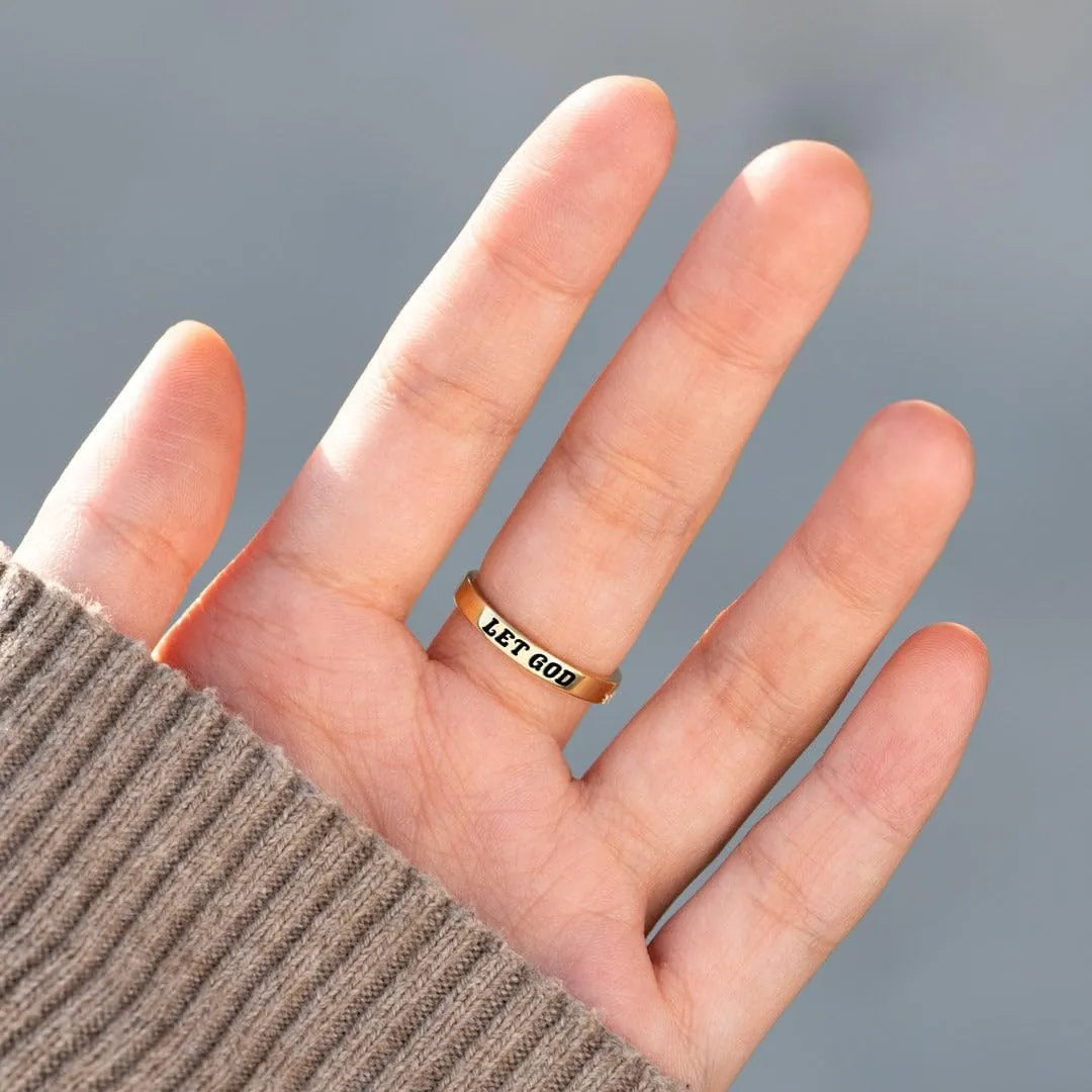 Cross Ring for Women, Cubic Zirconia Purity Ring for Christian, Engrave Let Go & Let God Dainty Trendy Religious Pray Ring