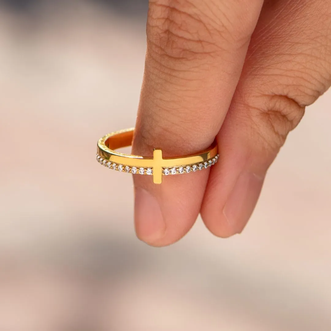 Cross Ring for Women, Cubic Zirconia Purity Ring for Christian, Engrave Let Go & Let God Dainty Trendy Religious Pray Ring