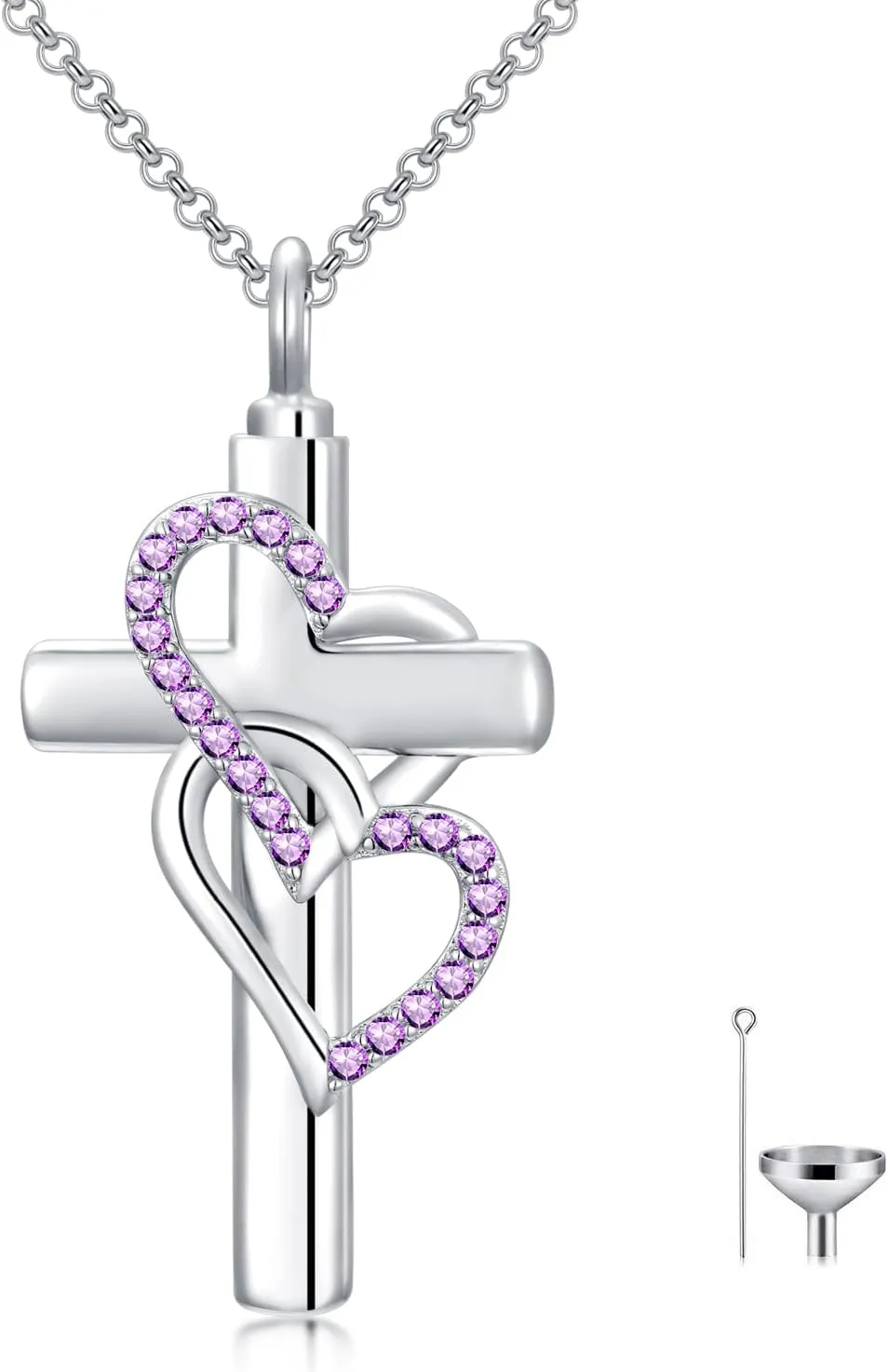 Cross Urn Necklace for Ashes 925 Sterling Silver Cross Birthstone/Birth Flower Cremation Necklaces Custom Personalized Name Memorial Keepsake Cross Jewelry Pendant for Women Men