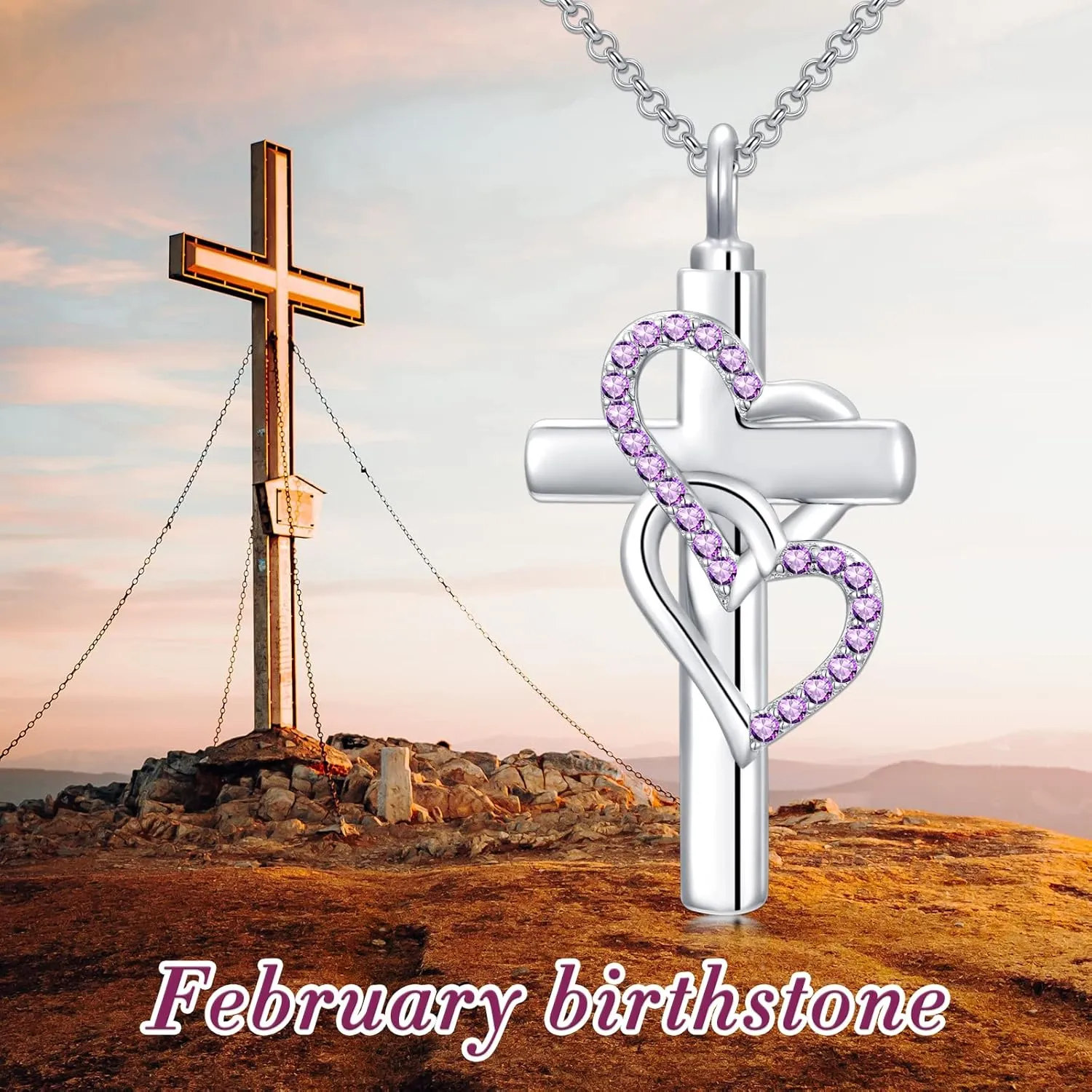 Cross Urn Necklace for Ashes 925 Sterling Silver Cross Birthstone/Birth Flower Cremation Necklaces Custom Personalized Name Memorial Keepsake Cross Jewelry Pendant for Women Men