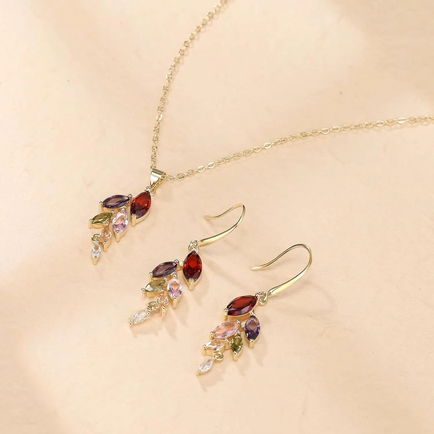 Crysdue Wedding Jewelry Set, Elegant Cubic Zirconia Prom Necklace Dangle Earrings Set for Bride Bridesmaid
