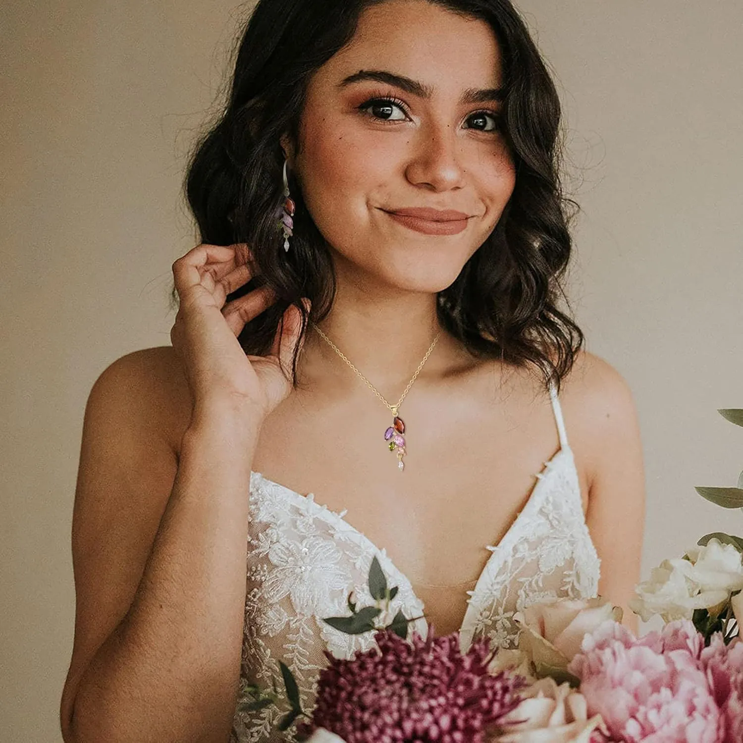 Crysdue Wedding Jewelry Set, Elegant Cubic Zirconia Prom Necklace Dangle Earrings Set for Bride Bridesmaid