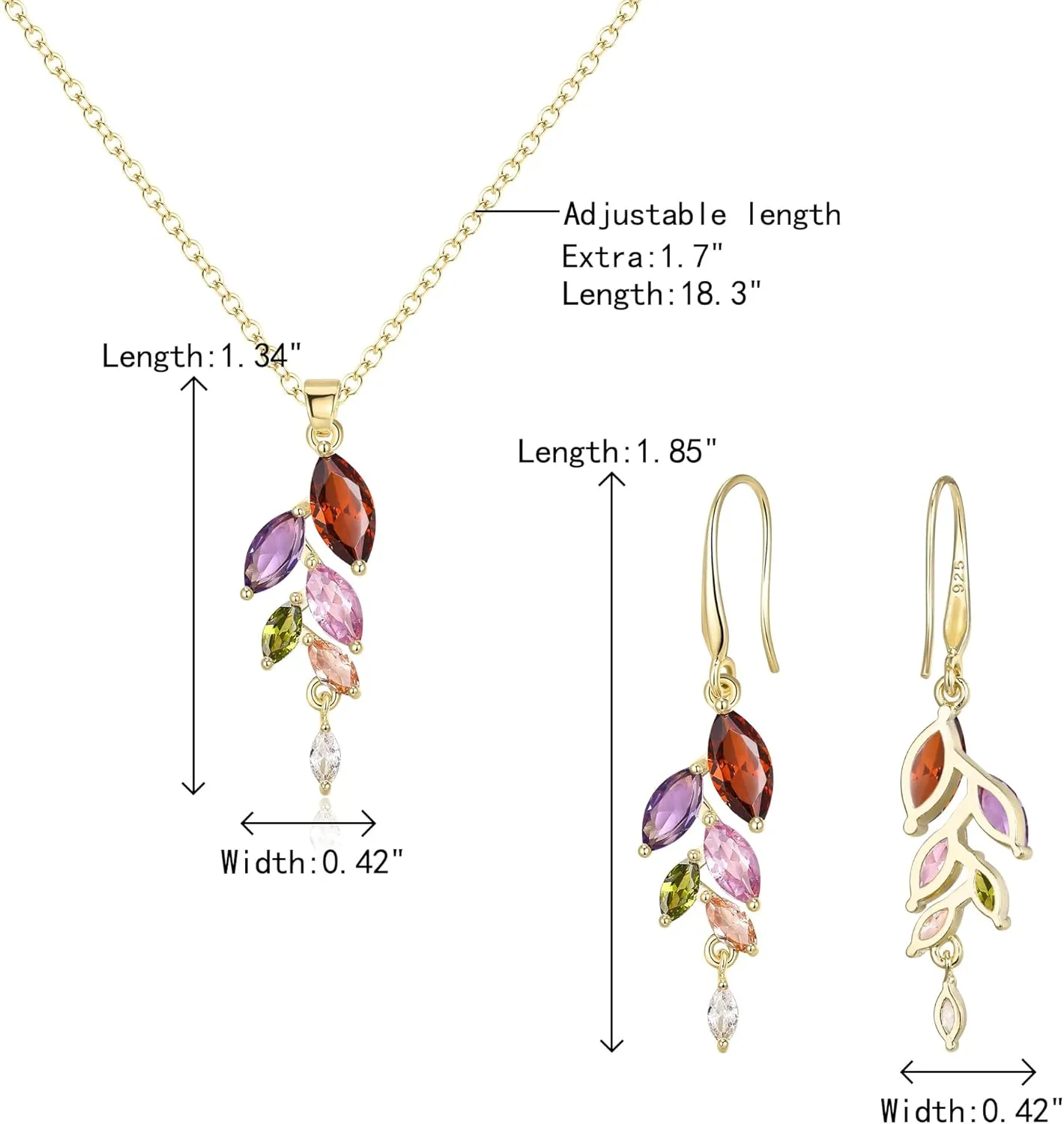 Crysdue Wedding Jewelry Set, Elegant Cubic Zirconia Prom Necklace Dangle Earrings Set for Bride Bridesmaid