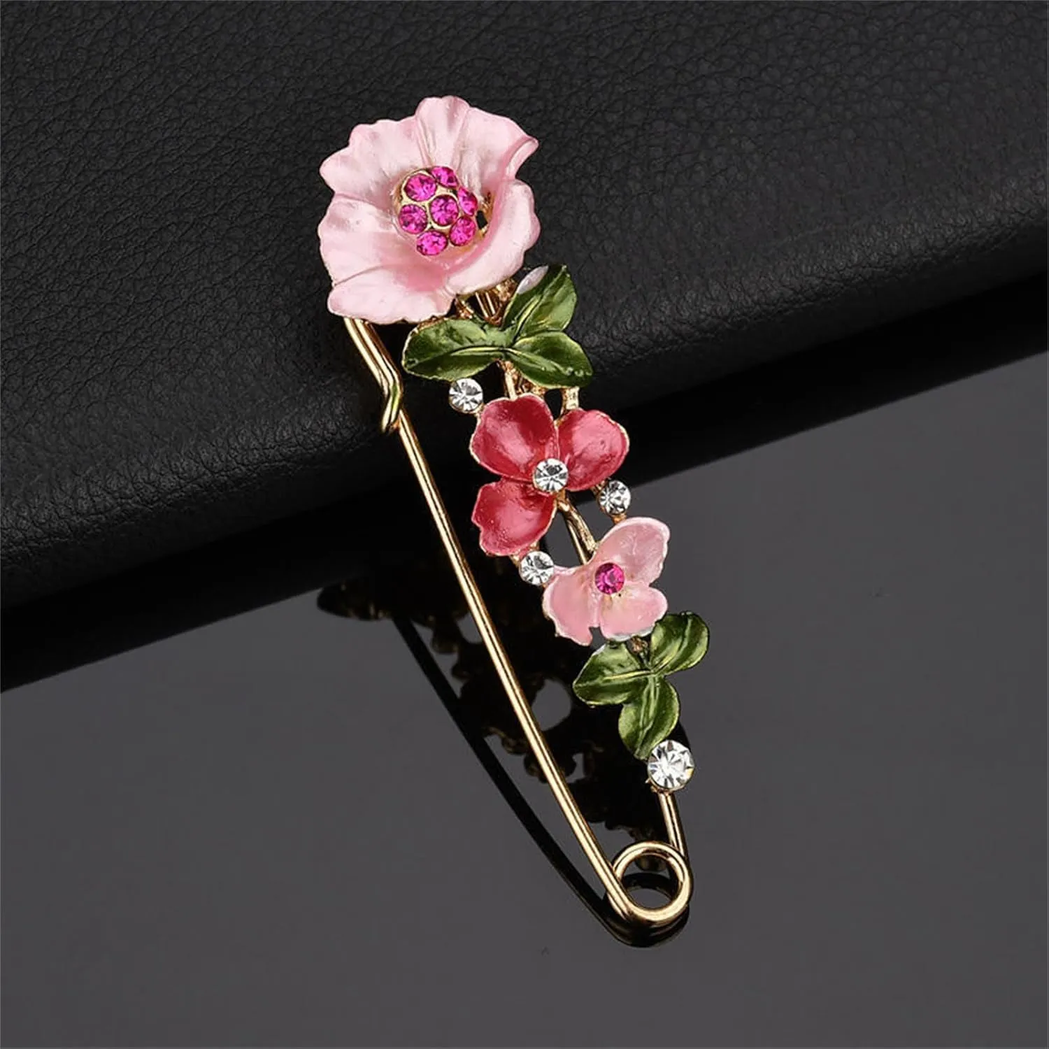 Crystal Flower Brooch Sweater Shawl Brooch Collar Safety Pin Stylish Chic Multi-colored Tulip Flower Pin Rhinestone Enamel Brooch Wedding Party Accessories Jewelry for Women