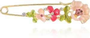Crystal Flower Brooch Sweater Shawl Brooch Collar Safety Pin Stylish Chic Multi-colored Tulip Flower Pin Rhinestone Enamel Brooch Wedding Party Accessories Jewelry for Women