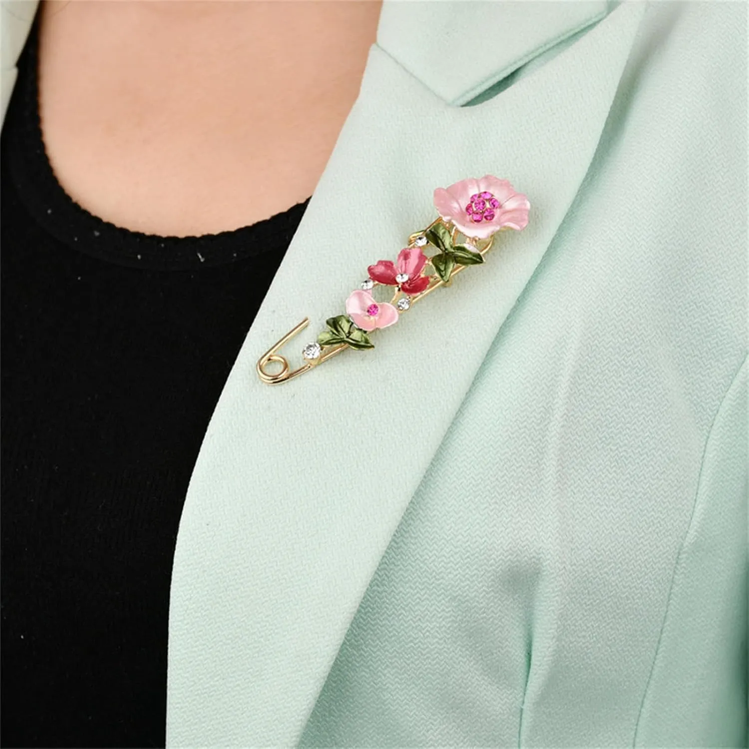 Crystal Flower Brooch Sweater Shawl Brooch Collar Safety Pin Stylish Chic Multi-colored Tulip Flower Pin Rhinestone Enamel Brooch Wedding Party Accessories Jewelry for Women