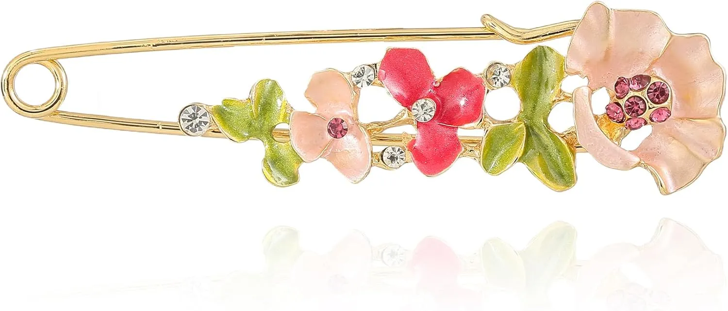 Crystal Flower Brooch Sweater Shawl Brooch Collar Safety Pin Stylish Chic Multi-colored Tulip Flower Pin Rhinestone Enamel Brooch Wedding Party Accessories Jewelry for Women