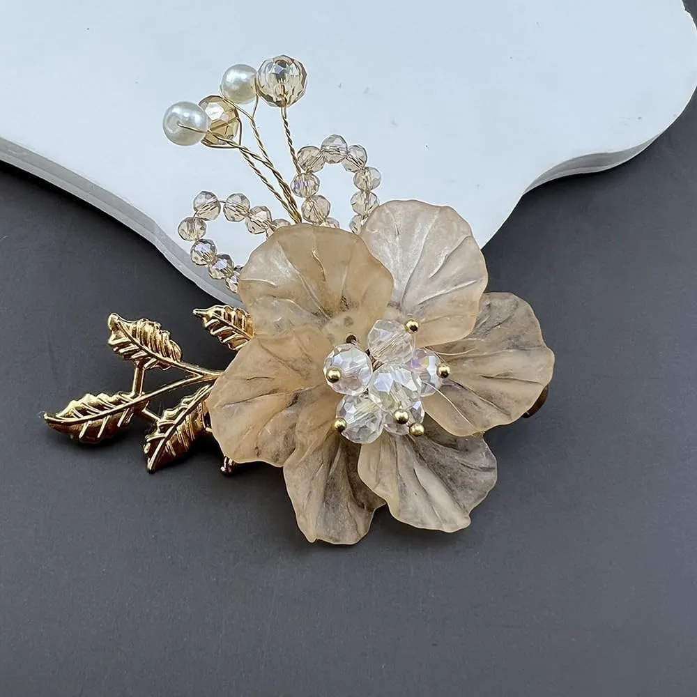 Crystal Flower Brooch Wedding Bouquet Brooches for Women Girls Elegant Cherry Clothing Hat Bag Accessories Handmade Lapel Pin Jackets Clothes Badge Party Jewerly Collection Bridal Birthday Xmas Gift
