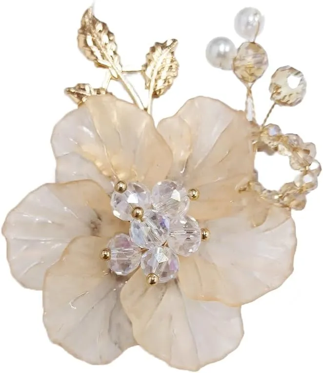 Crystal Flower Brooch Wedding Bouquet Brooches for Women Girls Elegant Cherry Clothing Hat Bag Accessories Handmade Lapel Pin Jackets Clothes Badge Party Jewerly Collection Bridal Birthday Xmas Gift