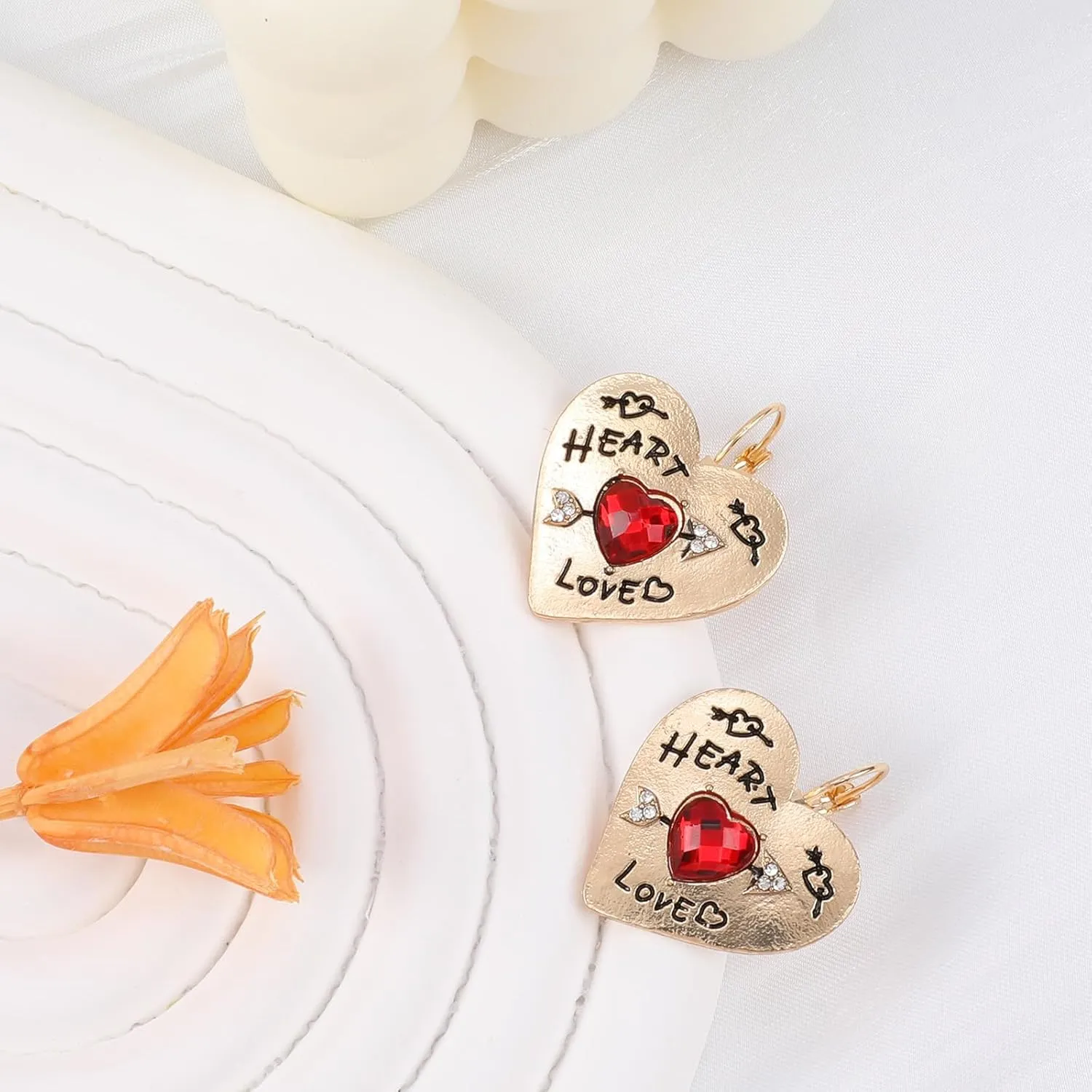 Crystal Tulip Elegant Gold-Plated Sun Bohemian Vintage Filigree Cute Bird Starfish Earrings - Sea Shell Beach Purple Flower Valentines Day Love Heart Arrow Hook Red Love Heart Earrings