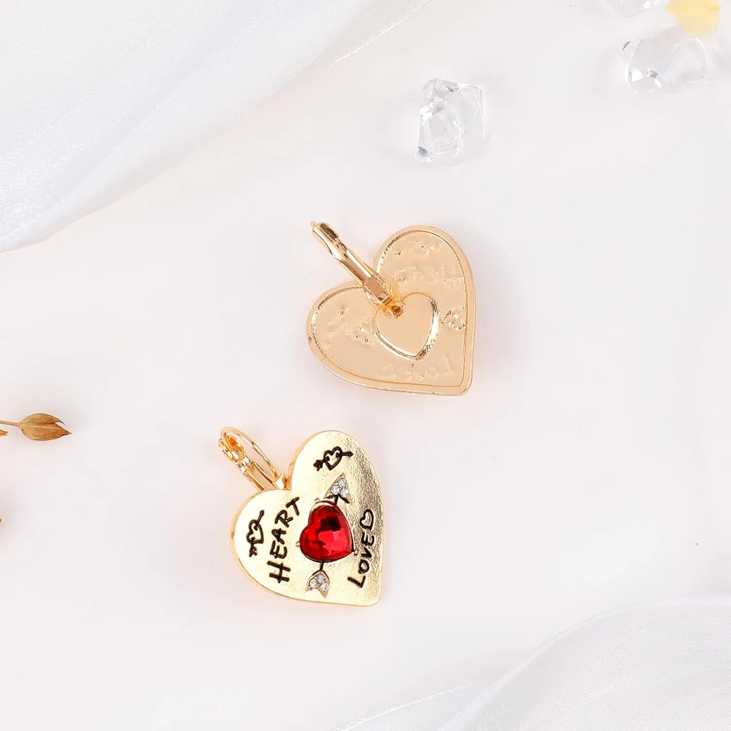 Crystal Tulip Elegant Gold-Plated Sun Bohemian Vintage Filigree Cute Bird Starfish Earrings - Sea Shell Beach Purple Flower Valentines Day Love Heart Arrow Hook Red Love Heart Earrings