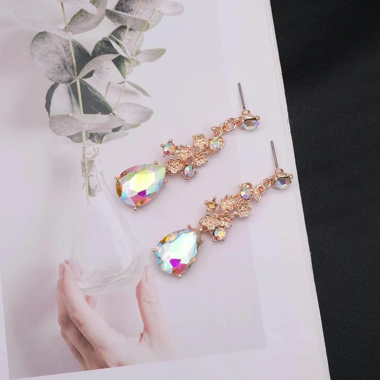 CSY Elegant Crystal Costume Jewelry Sets Flower Bridal Necklace Earrings Stretch Bangle Set for Bride Bridesmaid Wedding Dress Accessories