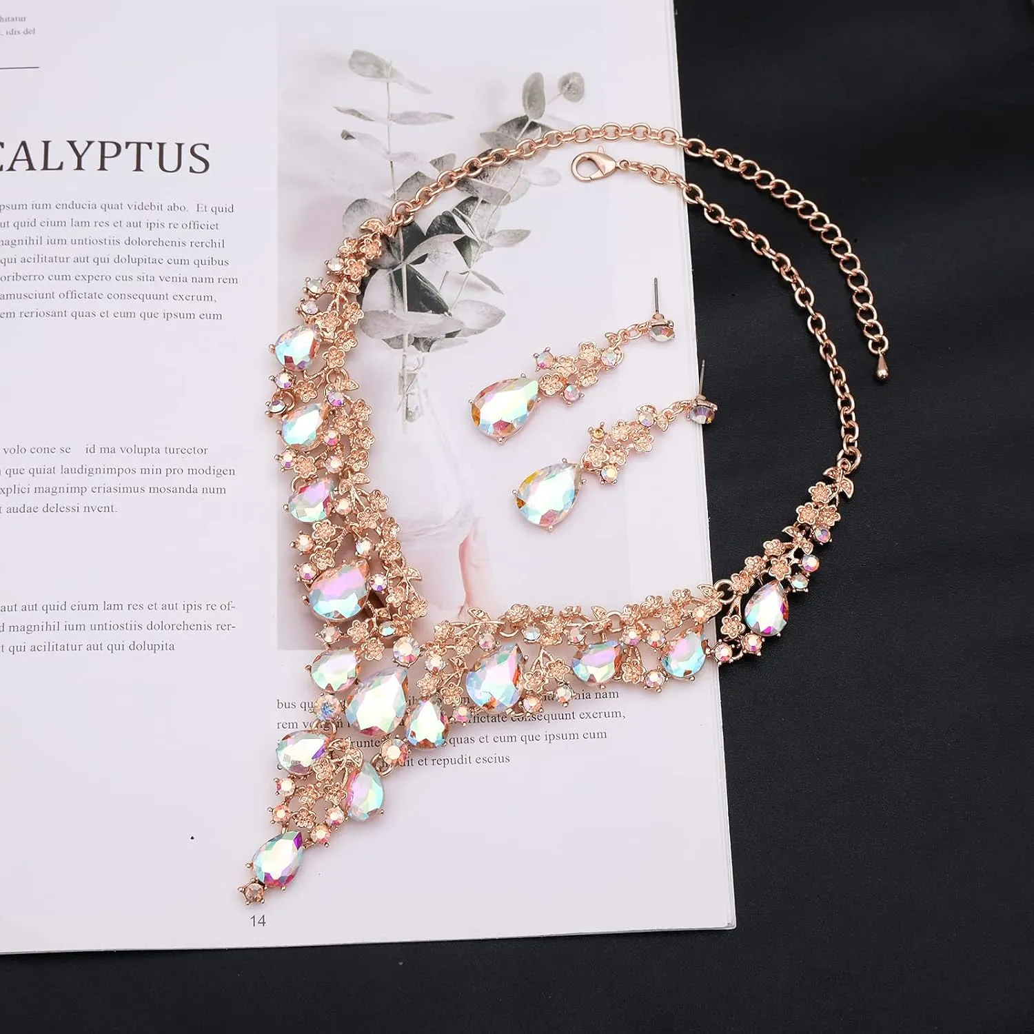 CSY Elegant Crystal Costume Jewelry Sets Flower Bridal Necklace Earrings Stretch Bangle Set for Bride Bridesmaid Wedding Dress Accessories