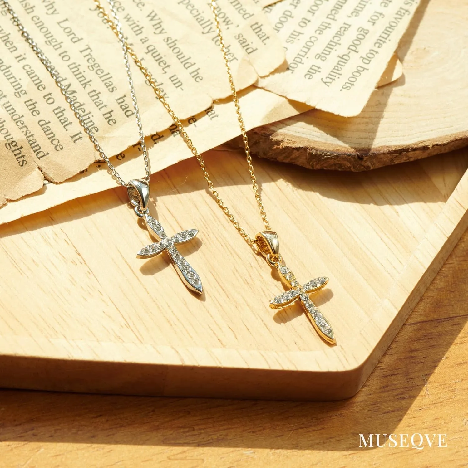 Cubic Zirconia Cross Necklace for Women 14K Gold Plated Dainty Simulated Diamond Cross Pendant Non Tarnish Jewelry Religious Easter Communion Gifts [CXN-CZ]
