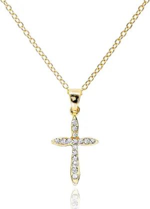 Cubic Zirconia Cross Necklace for Women 14K Gold Plated Dainty Simulated Diamond Cross Pendant Non Tarnish Jewelry Religious Easter Communion Gifts [CXN-CZ]