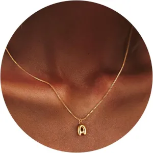 Custom Name Bubble Letter Necklace 18K Gold Plated Personalized Initial Necklaces for Women Dainty Alphabet Balloon Jewelry for Women Alphabet Beads Pendant A-Z