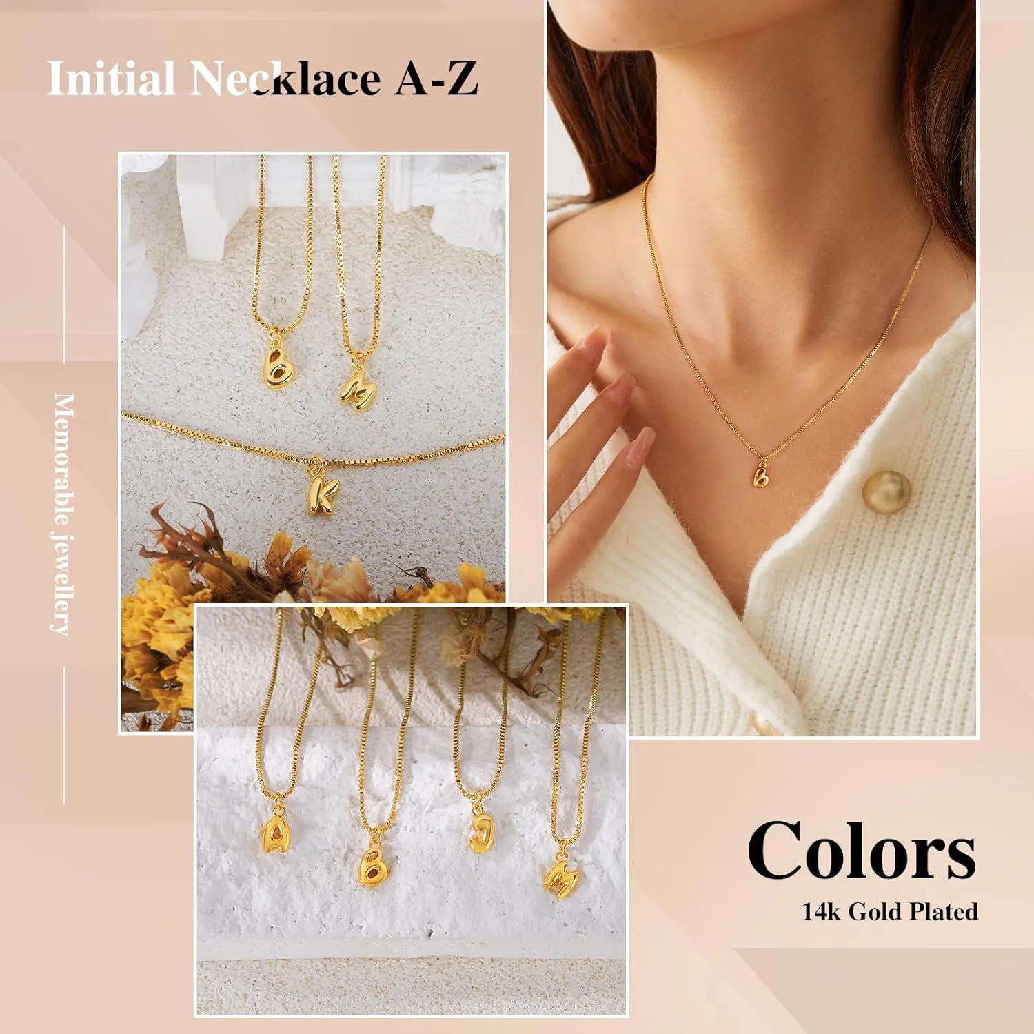 Custom Name Bubble Letter Necklace 18K Gold Plated Personalized Initial Necklaces for Women Dainty Alphabet Balloon Jewelry for Women Alphabet Beads Pendant A-Z
