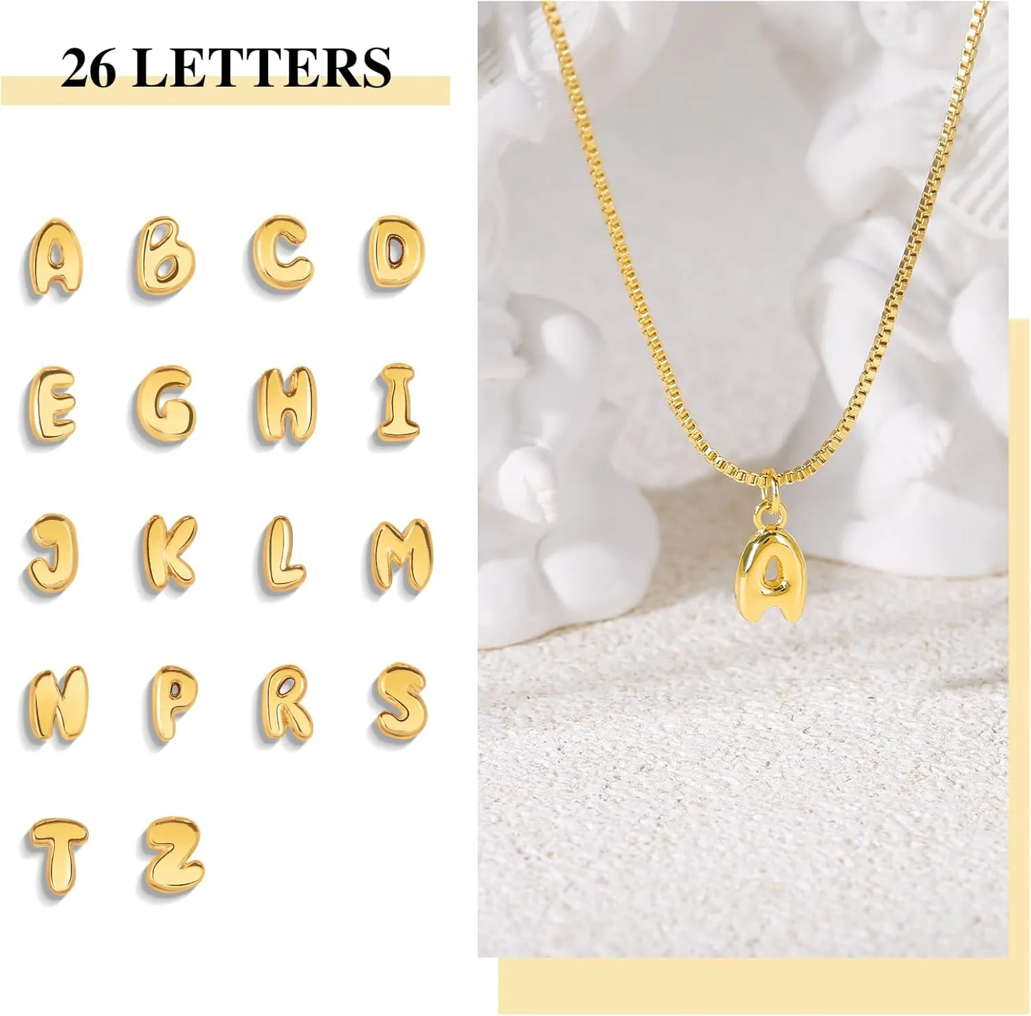 Custom Name Bubble Letter Necklace 18K Gold Plated Personalized Initial Necklaces for Women Dainty Alphabet Balloon Jewelry for Women Alphabet Beads Pendant A-Z
