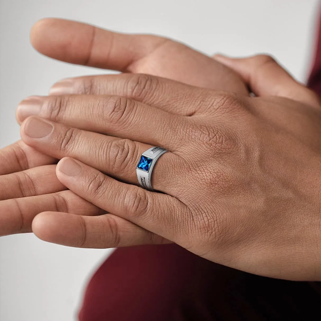 Custom4U 925 Sterling Silver Band Rings for Men Customized,Engagement Ring with Blue Gemstone/Black Onyx,Square Shaped Stone Rings,Pinky Thumb Ring,Size 6-13,Mens Personalized Jewelry(Gift Box)