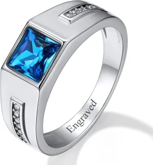 Custom4U 925 Sterling Silver Band Rings for Men Customized,Engagement Ring with Blue Gemstone/Black Onyx,Square Shaped Stone Rings,Pinky Thumb Ring,Size 6-13,Mens Personalized Jewelry(Gift Box)