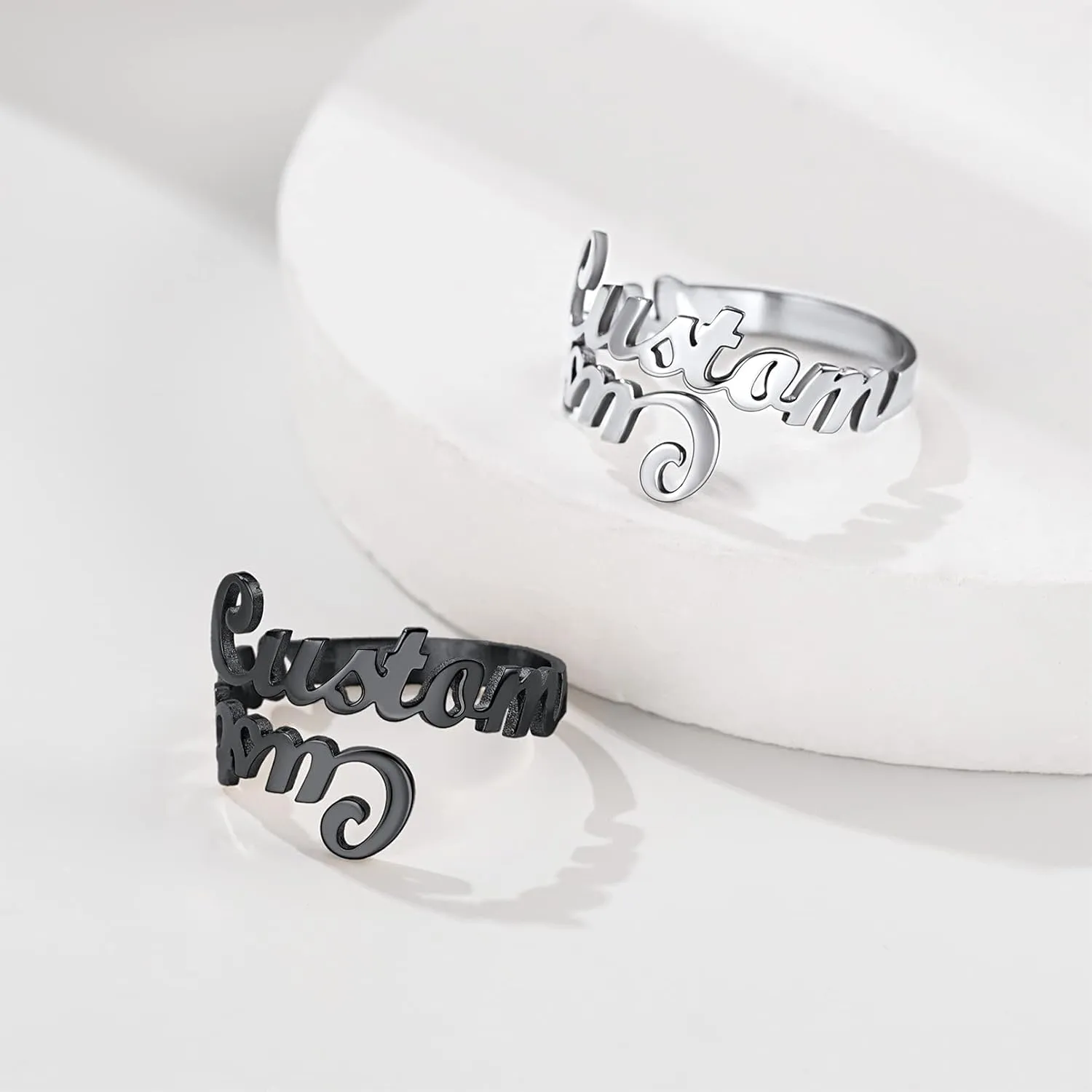 Custom4U Personalized Name Rings/Monogram Initial Ring Engraved,Gold Plated/Sterling Silver/Stainless Steel,Size Adjustable Custom Memorial Jewelry Birthday Mothers Day Gifts for Women