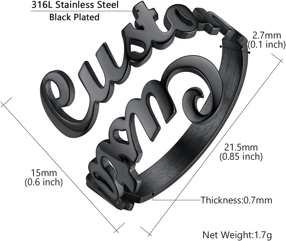 Custom4U Personalized Name Rings/Monogram Initial Ring Engraved,Gold Plated/Sterling Silver/Stainless Steel,Size Adjustable Custom Memorial Jewelry Birthday Mothers Day Gifts for Women