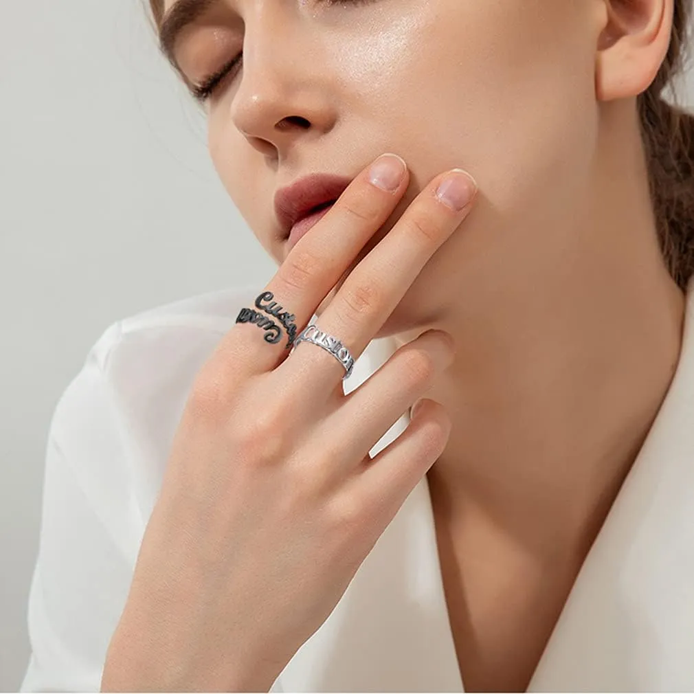 Custom4U Personalized Name Rings/Monogram Initial Ring Engraved,Gold Plated/Sterling Silver/Stainless Steel,Size Adjustable Custom Memorial Jewelry Birthday Mothers Day Gifts for Women