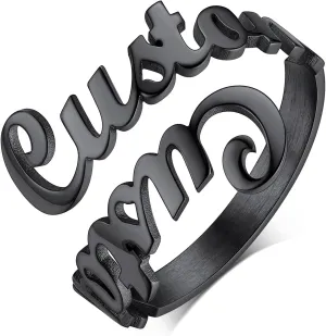 Custom4U Personalized Name Rings/Monogram Initial Ring Engraved,Gold Plated/Sterling Silver/Stainless Steel,Size Adjustable Custom Memorial Jewelry Birthday Mothers Day Gifts for Women