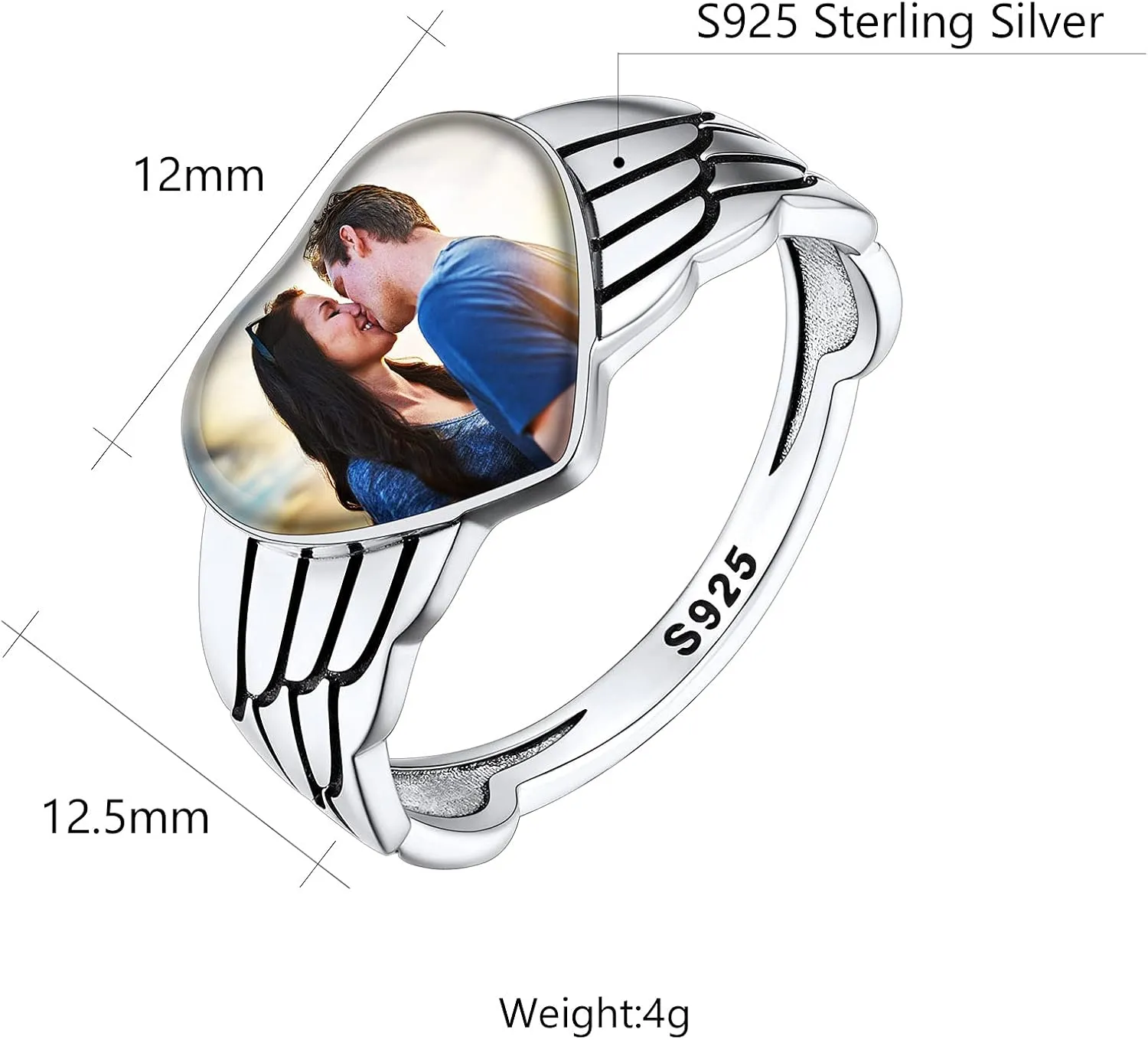 Custom4U Personalized Photo Rings for Women - Custom Made Dainty Heart-Shaped/Claddagh Ring with Picture Inside - 925 Sterling Silver/Stainless Steel Engraved Memory Jewelry