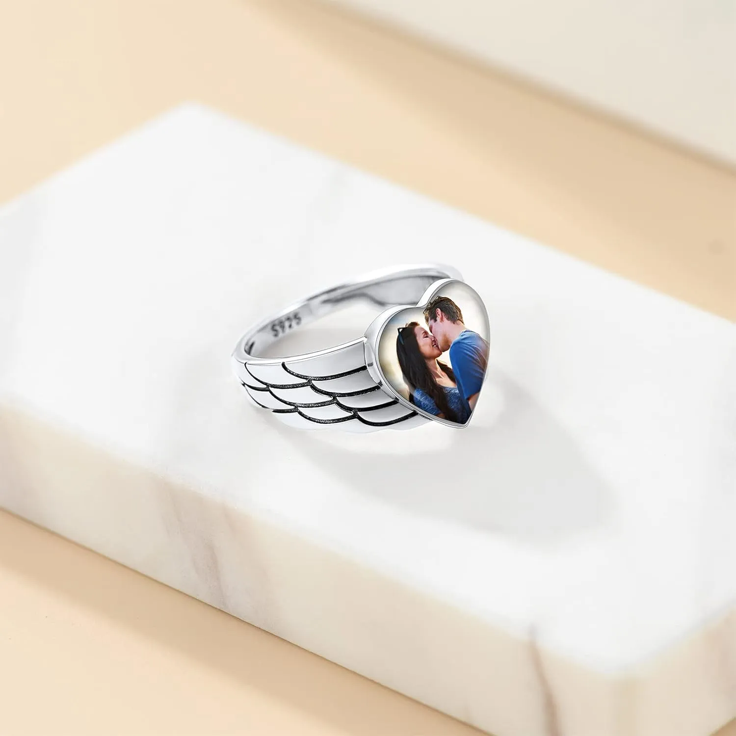 Custom4U Personalized Photo Rings for Women - Custom Made Dainty Heart-Shaped/Claddagh Ring with Picture Inside - 925 Sterling Silver/Stainless Steel Engraved Memory Jewelry