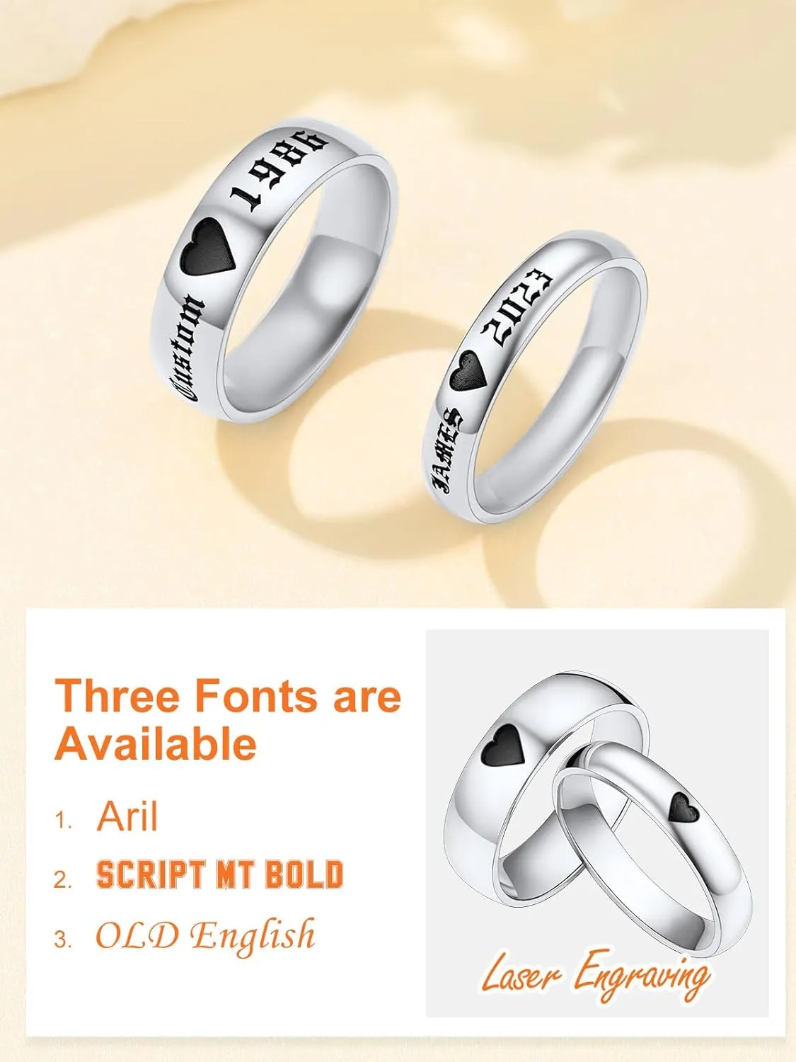 Custom4U Stainless Steel Promise Rings for Couples Custom Couple Rings for Him and Her Set Engraved Name Love Heart Wedding Band Anniversary Birthday Valentines Day Jewelry Gifts (with Gift Box)