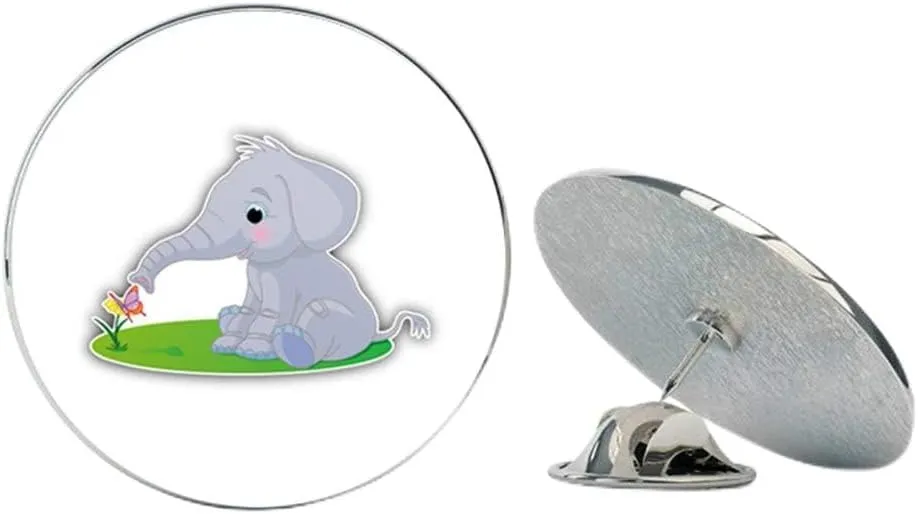Cute Baby Elephant Round Metal 0.75" Lapel Pin Hat Shirt Pin Tie Tack Pinback