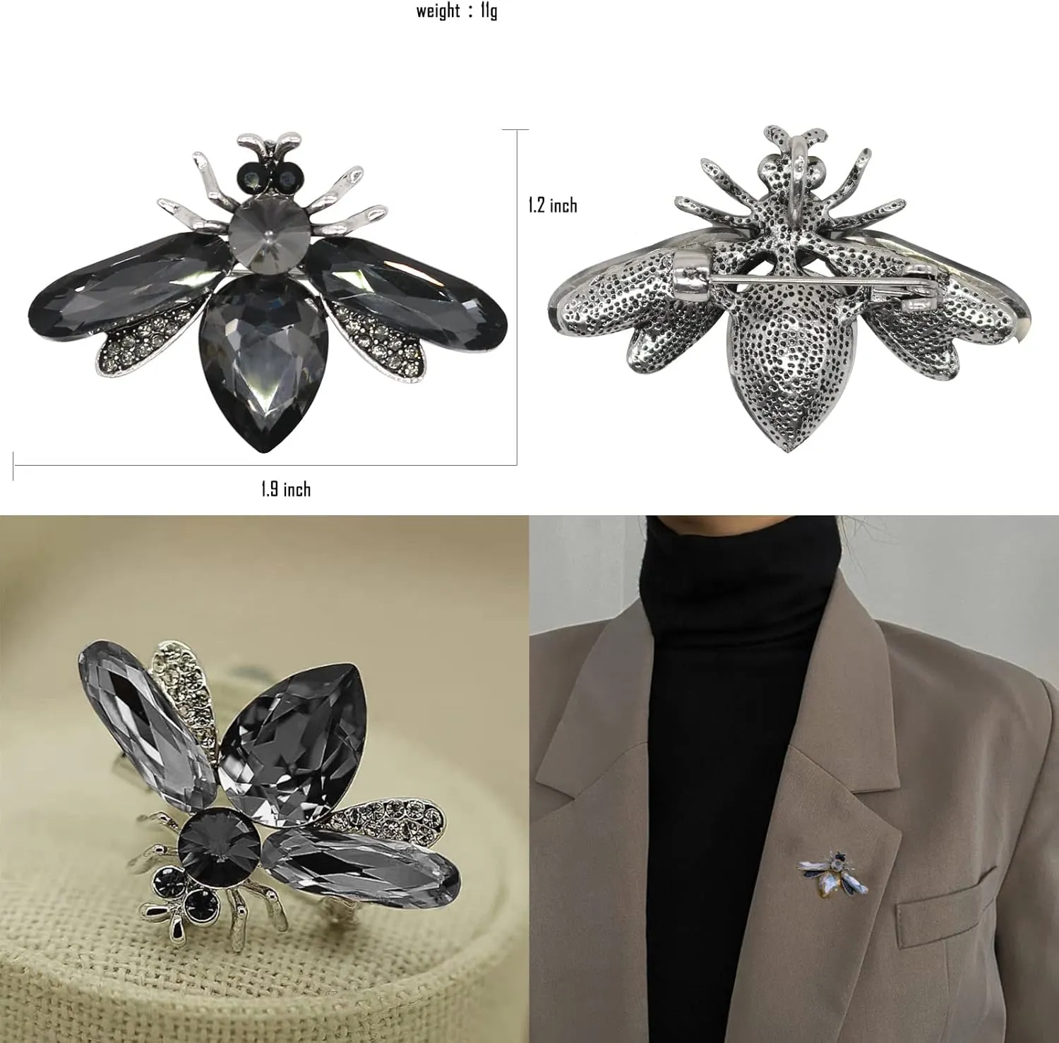 Cute Bee Daisy Crystal Brooches Pin Fashio Rhinestone Animal Flower Brooch Insect Themed Lapel Pins for Women Men Gold Tone