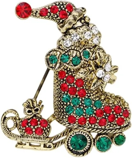 Cute Boot Santa Claus CZ Christmas Brooch Pins for Women Teen Girls Sleigh Ride Sled Green Red Rhinstones Brooches Lapel Pin Xmas Decoration Festival New Year Party Fashion Jewelry Gift